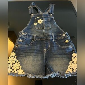 Jordache Blue Denim Kids Overalls with White Floral Details